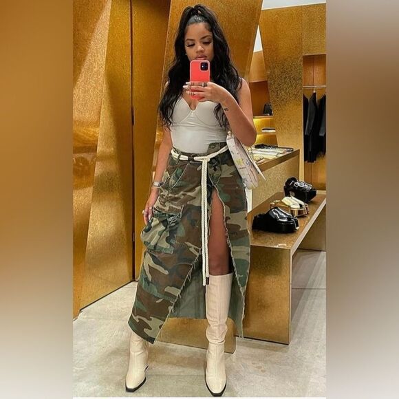 Cargo Skirt for Women Camo Skirts High Slit Button Maxi Skirt with Pockets - Picture 1 of 6